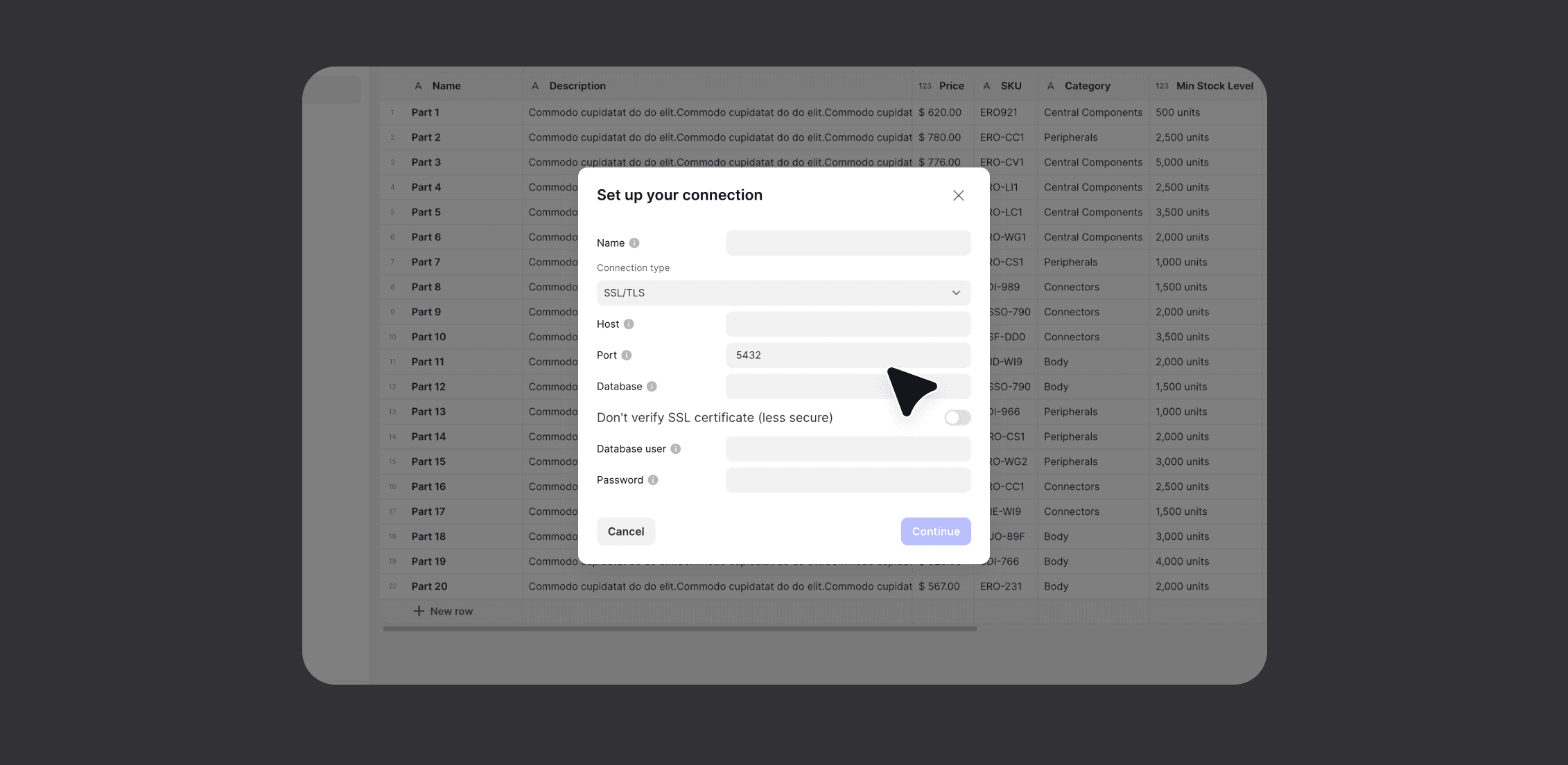 Select SQL Server as a data source and set up your connection directly in Glide in the Data Editor.