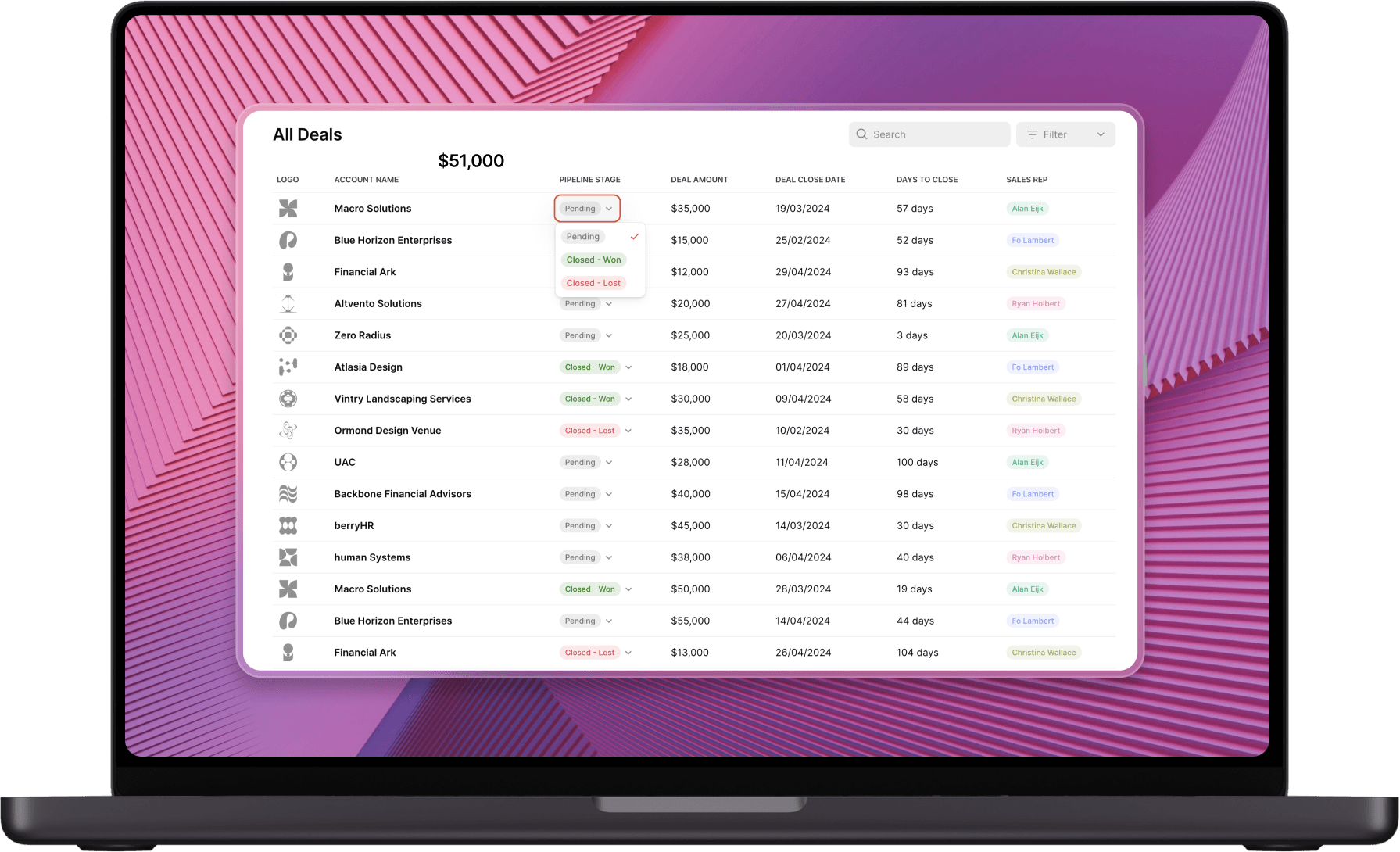 CRM template by Glide