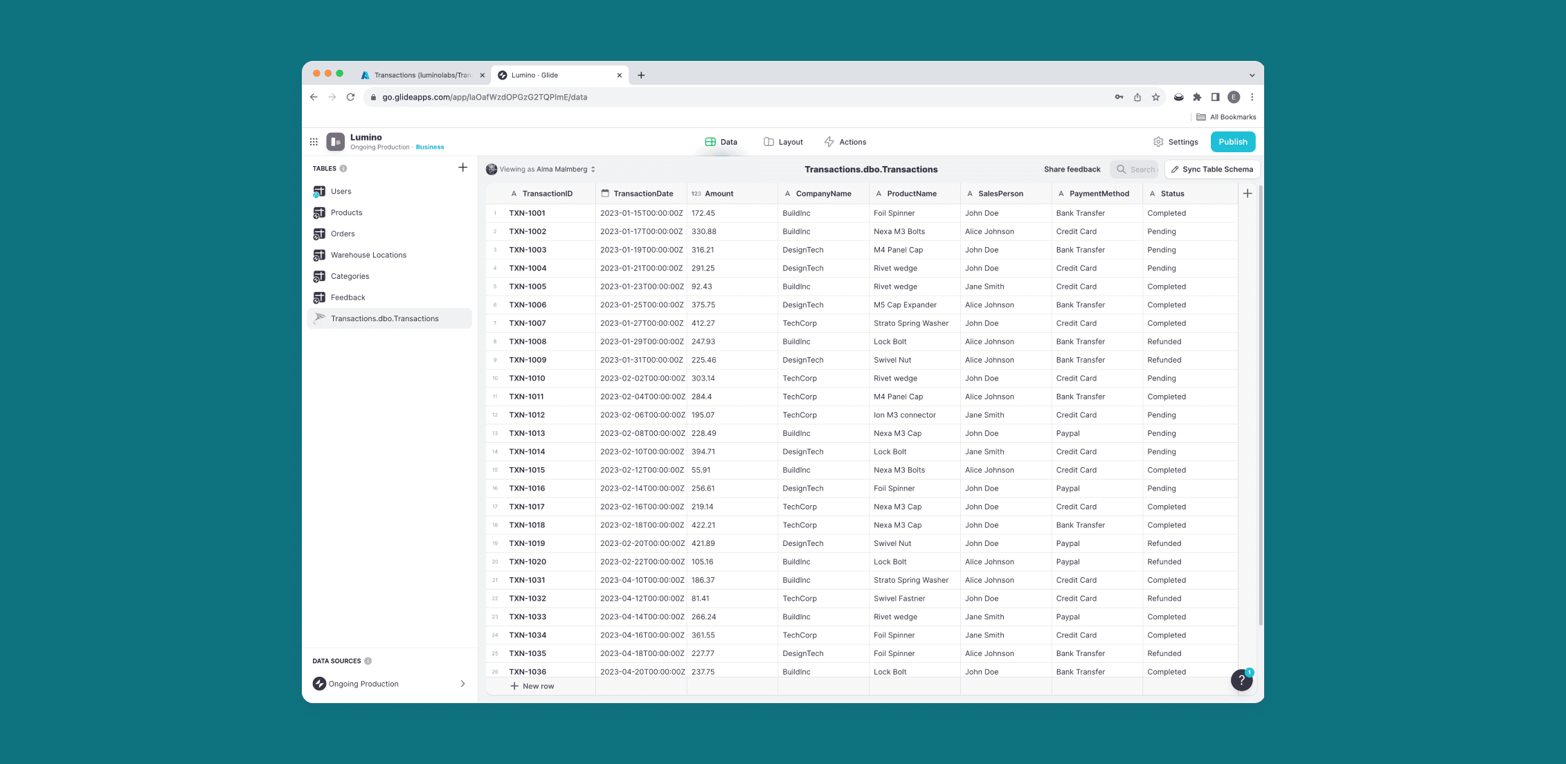 Once connected, you can link an entire dataset to create a read-and-write table in Glide or query your data to create a read-only table. 